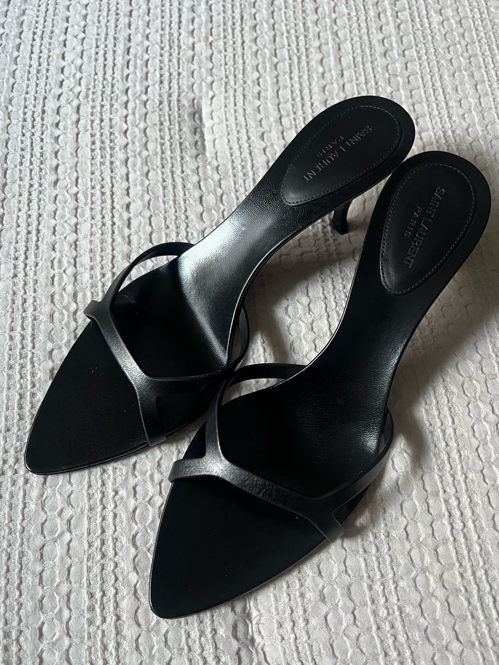 Saint Laurent Black Leather Pointed Toe Mule Sandals